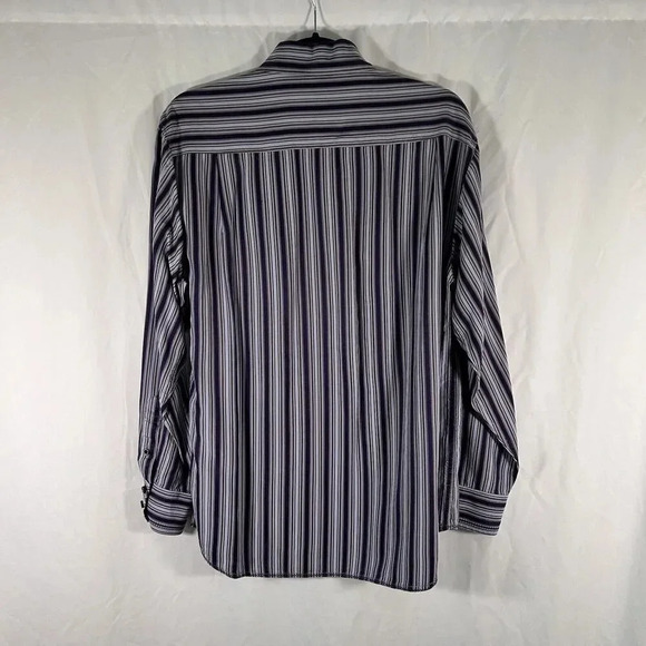 Tommy Bahama Dress Shirt Men's Medium Purple Striped 100% Silk Button Up - Picture 9 of 13
